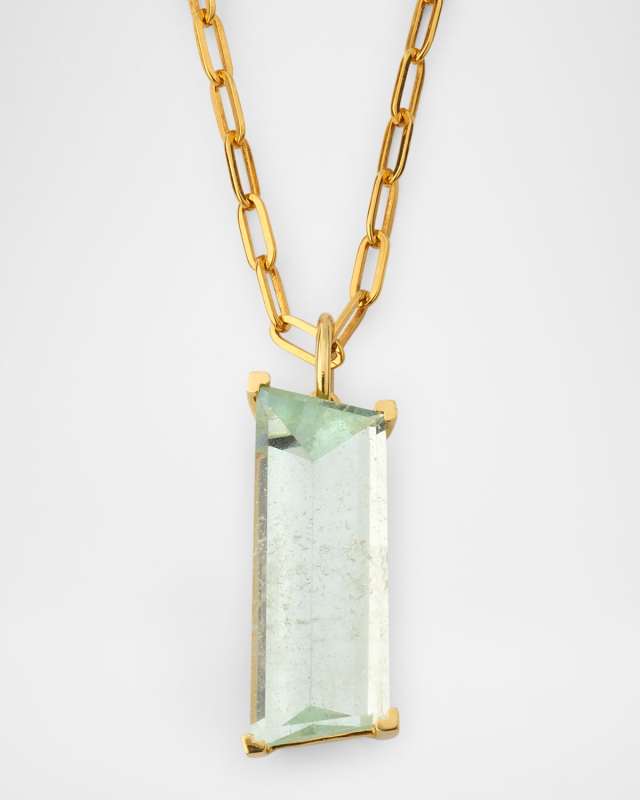 Sparkling Mermaid 18K Yellow Gold Green Beryl Pendant Necklace